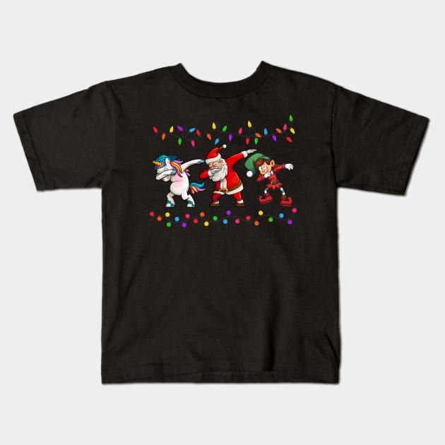 Dabbing Santa Elf Unicorn Christmas Kids T-Shirt by medrik